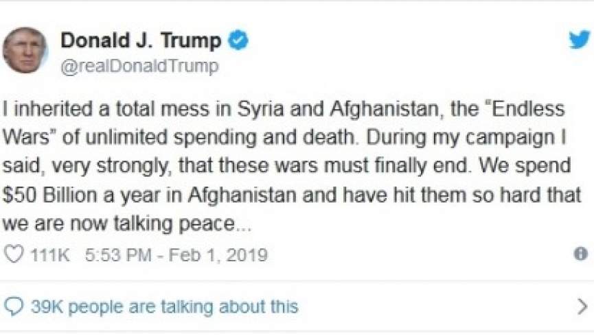 دونالد ترامپ: هزینه جنگ در افغانستان سالانه 50 میلیارد دالر است